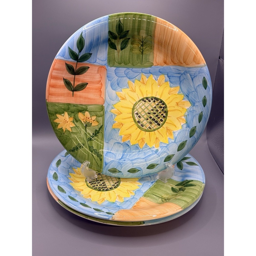 Tabletop Unlimited Desert Flower 10.5" Dinner (3) Plates Handpainted